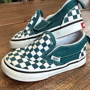 Vans Green and White Checkered Slip-Ons
